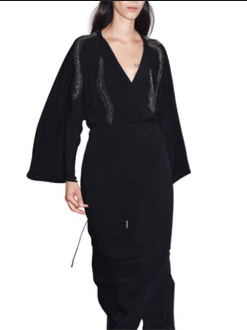 Zara Black Embroidered Long-Sleeve Maxi Dress